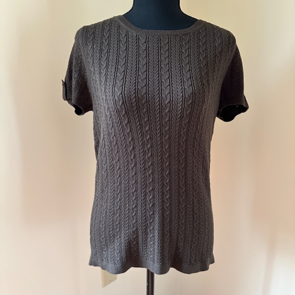 *TALBOTS* Brown Cable Knit Short Sleeve Top Size Medium